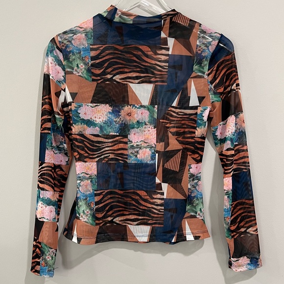 SHEIN Mixed Print Sheer Long Sleeve Top Size Medium - Picture 3 of 6